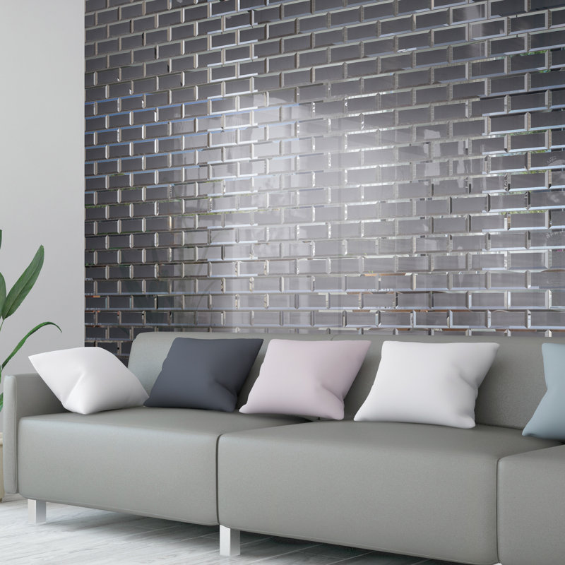 Reflection 11.82 in. x 12.01 in. Brick Joint Glossy Glass Mosaic Tile, Black