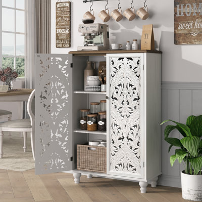 Armoire de rangement de 47 po de hauteur avec tablettes, armoire d'appoint élégante avec 2 portes et buffet polyvalent, blanc