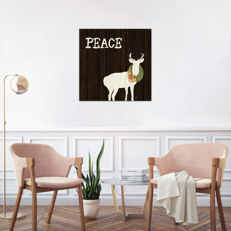 Wooden Deer With Wreath II by Andi Metz - Wrapped Canvas Print, 45.72 cm H x 45.72 cm W x 1.91 cm D