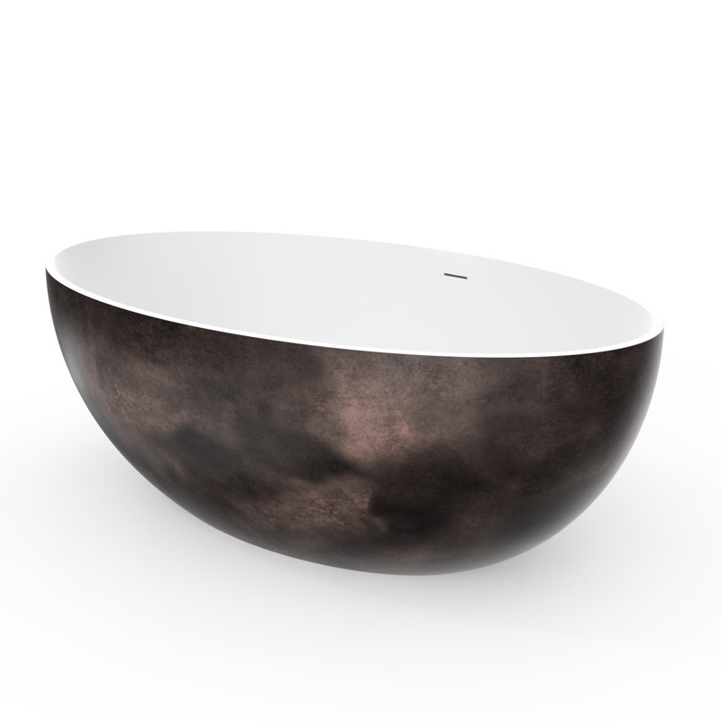 Baignoire de trempage autoportante à surface solide, 67 pouces, blanc mat et noyer, conception ergonomique, rehausse l'esthétique de la salle de bain dans la structure d'une seule pièce de taille moyenne, salle de bain confortable