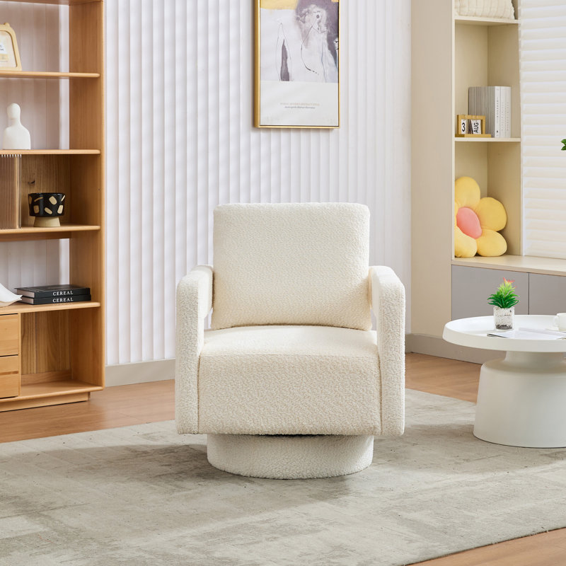 Fauteuil demi-tonneau pivotant rembourré Riqui, Tissu beige