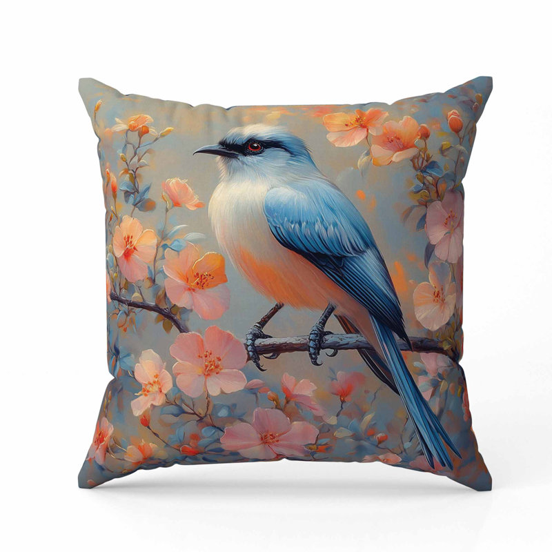 Oreiller floral en faux suède, Carré 20 po, Bleu / Orange