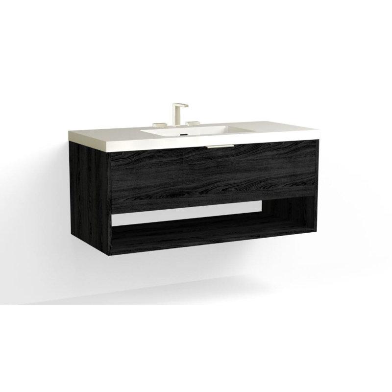 Modo 48" W Wall Mounted Single Bathroom Vanity, Glossy White/Single, Charred, Polished Nickel