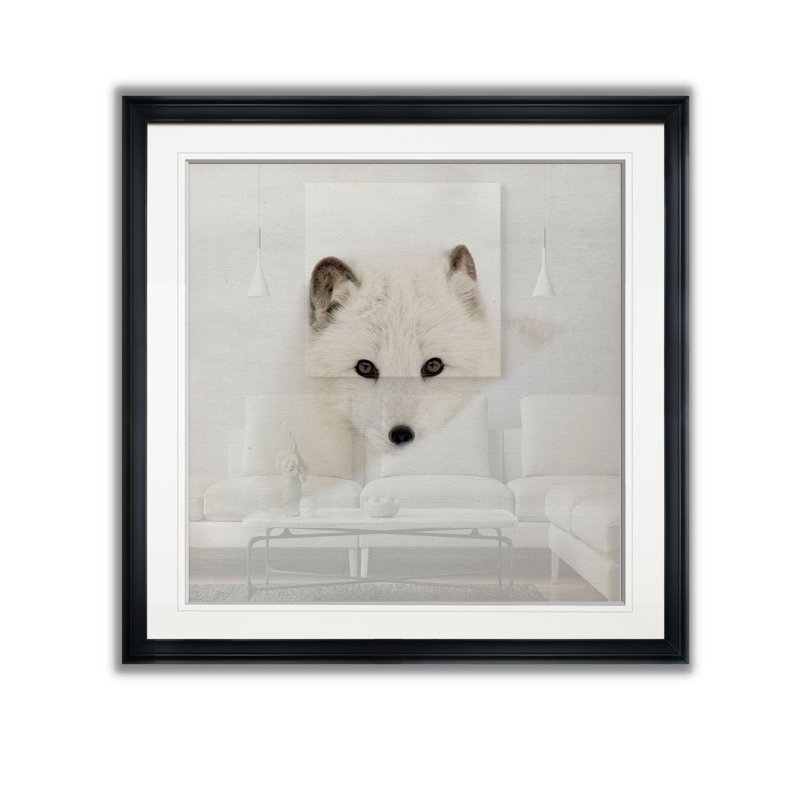 «Arctic Fox», reproduction de photo, H 17,5 po x l 17,5 po x P 1,5 po, Cadre plastique noir