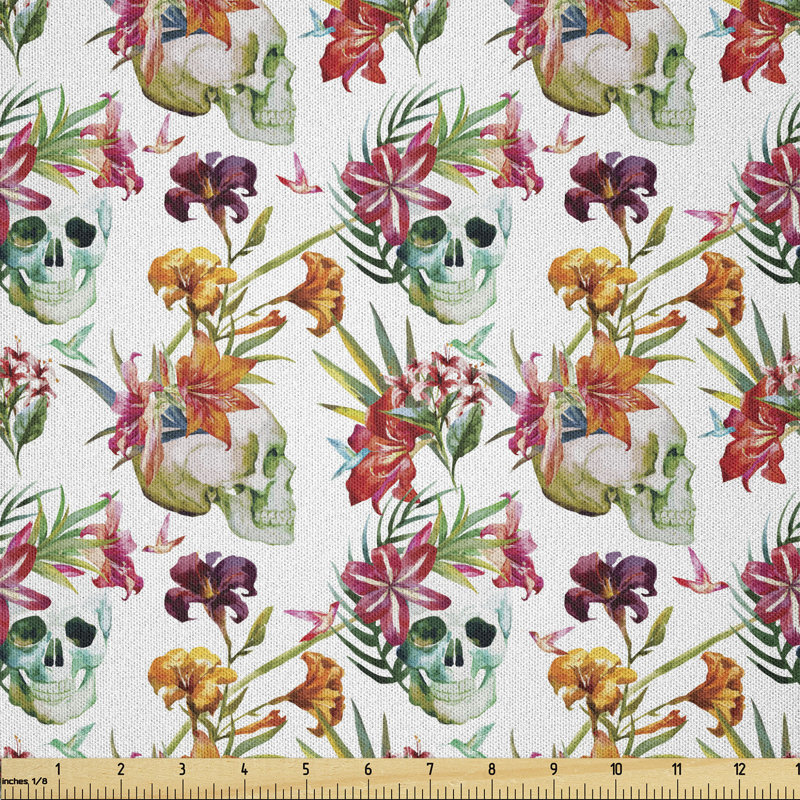 Daerion Lilies Tropical on Skull Fabric
