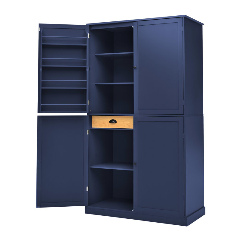 Garde-manger autoportant bleu avec 8 tablettes de porte, 2 tiroirs et tablettes réglables pour un rangement structuré à tiroirs hauts, 40,2 x 20 x 71,3 pouces, bleu, grande salle à manger
