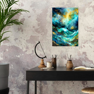 «Golden Ocean Journey», art mural abstrait, nature et océan contemporain
