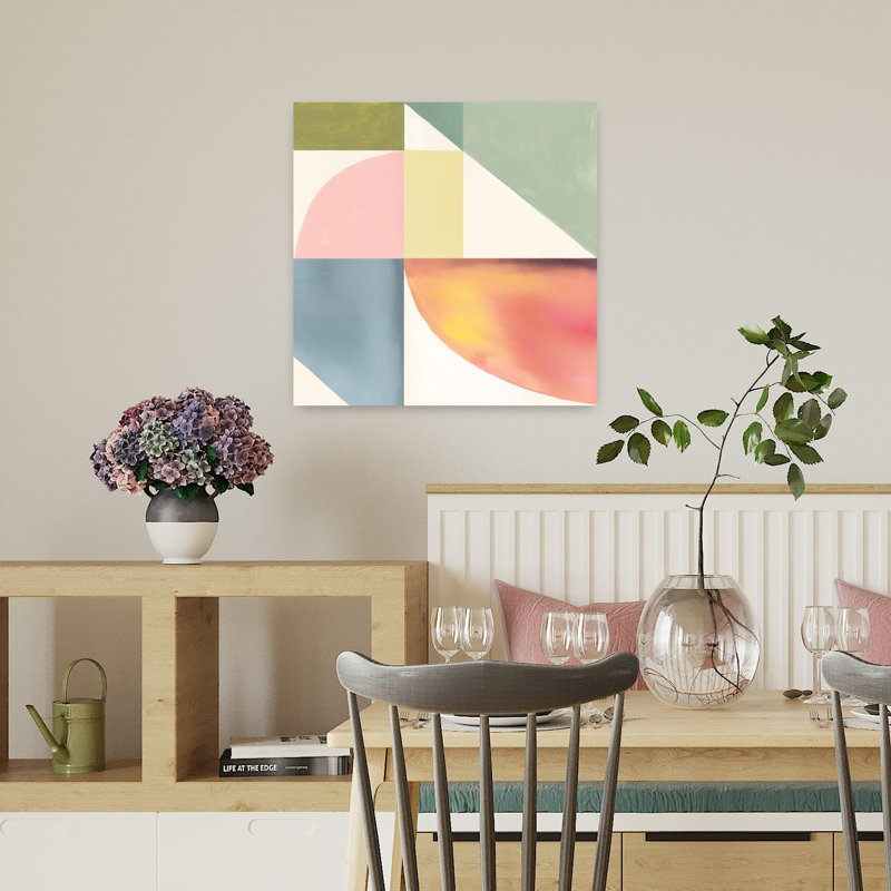 «Geometric Harmony» avec des teintes pastel I, art mural contemporain abstrait, H 18 po x l 18 po