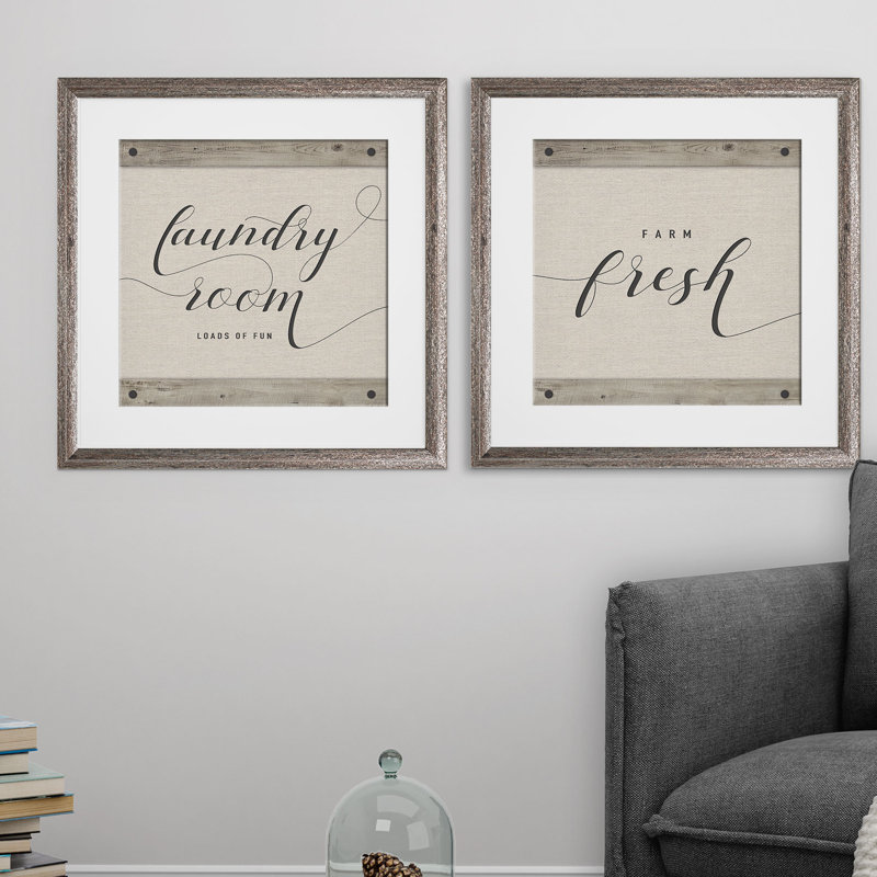 Laundry Room - Ensemble de 2 reproductions d'art sur toile encadrées, Brun