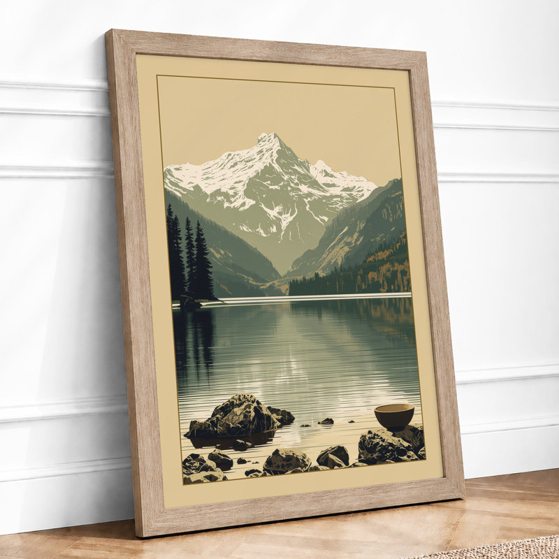 Mountain at Dusk Scandinavian - Framed Print, A1 - 84.1 x 59.4 cm, Oak