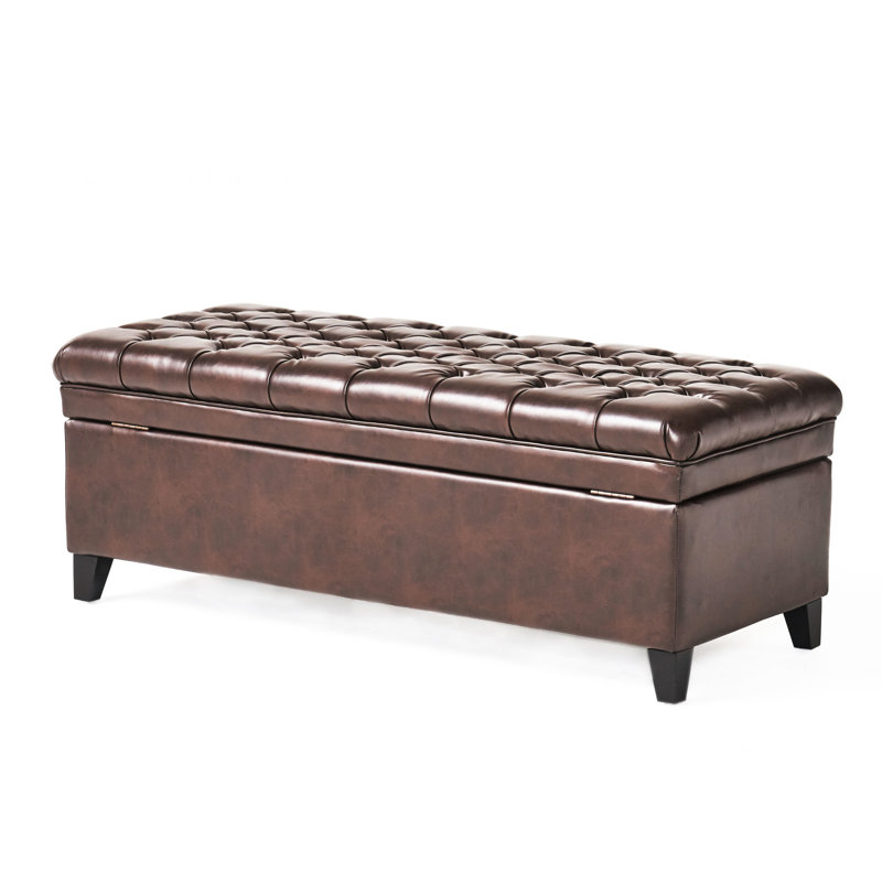 50" Wide For Storing Tools - Faux Leather Upholstery 20.5" Storage Bench With Padding Brown