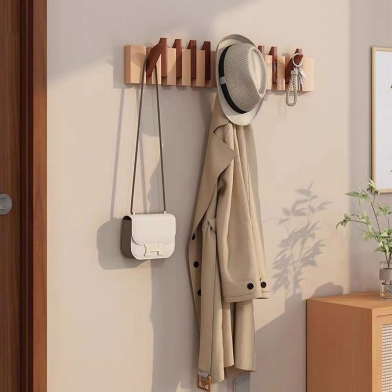 Porte-clés mural en bois massif | Rangement à 12 crochets pour vestibule et sac | Installation sans perceuse | Style nordique moderne