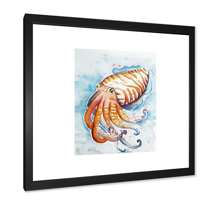 " Aquarelle Cuttlefish Art ", 16" H x 16" W x 1" D, Black Picture Framed Canvas