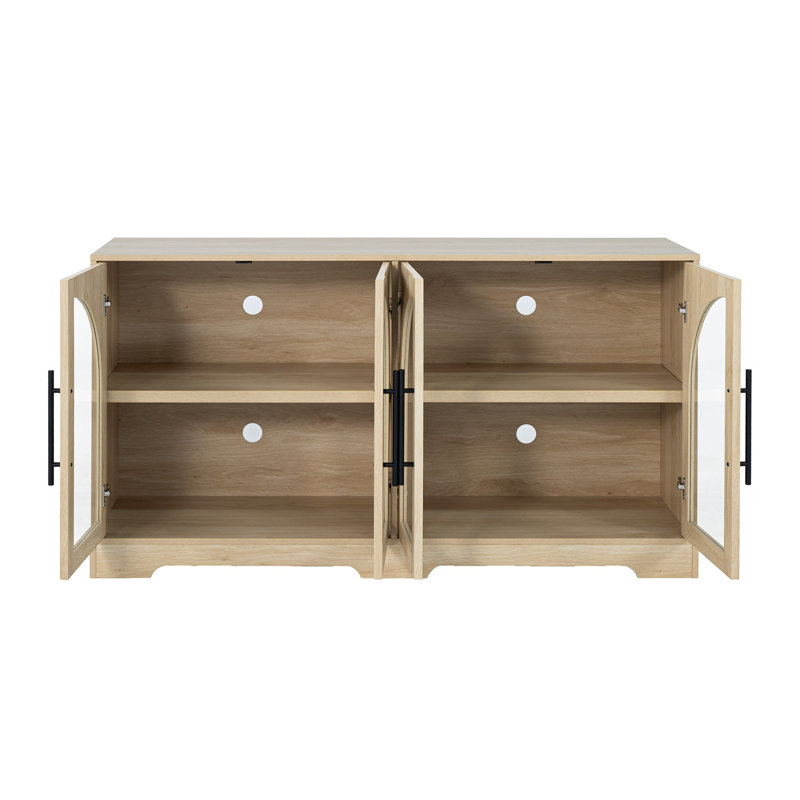 Console 1 pièce Poignées en métal au fini naturel avec tablettes réglables de style rustique