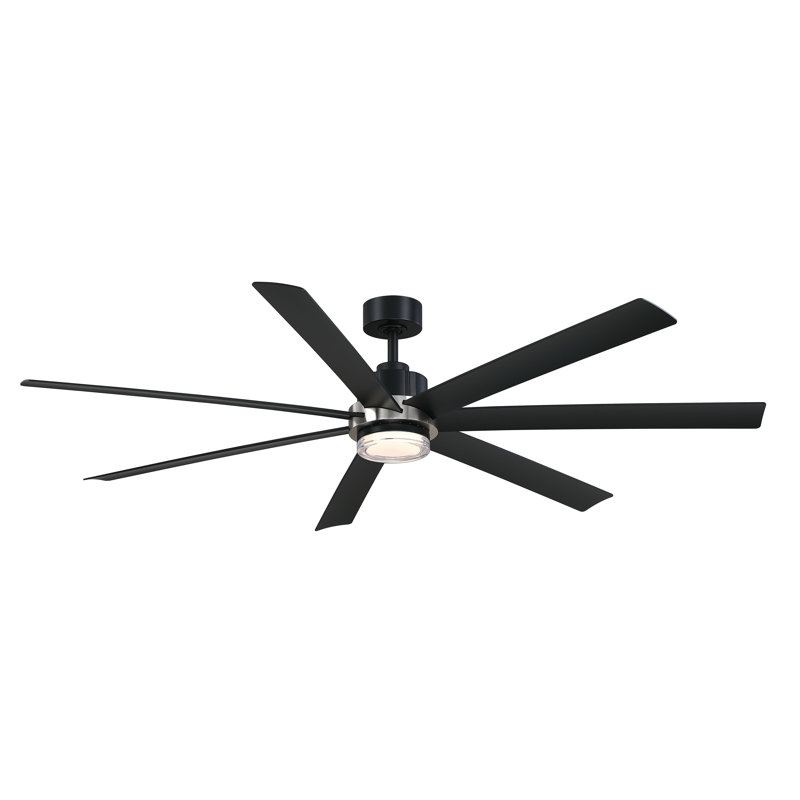 Ventilateur de plafond intérieur / extérieur 72 pouces Pendry - noir avec accent nickel brossé, Noir / Nickel brossé, Noir