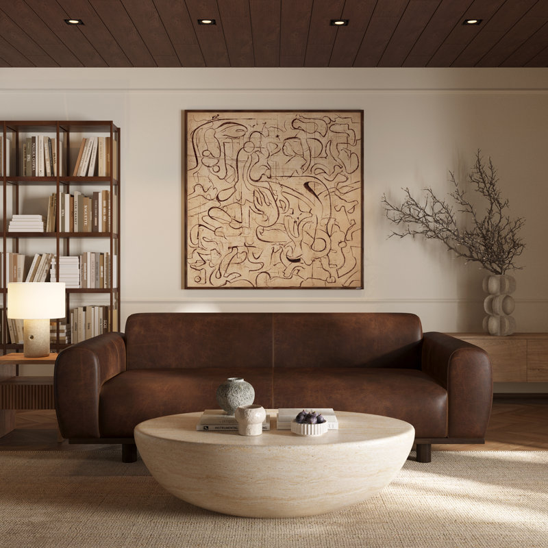Trevi Oval Coffee Table - Reinforced Cement with Faux Marble Finish, Travertine