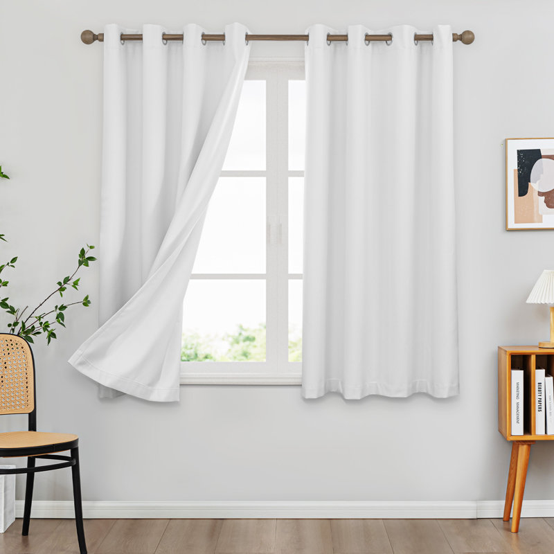 100% Blackout Thermal Insulated Polyester Curtain Pair, Beige, 52" W x 72" L