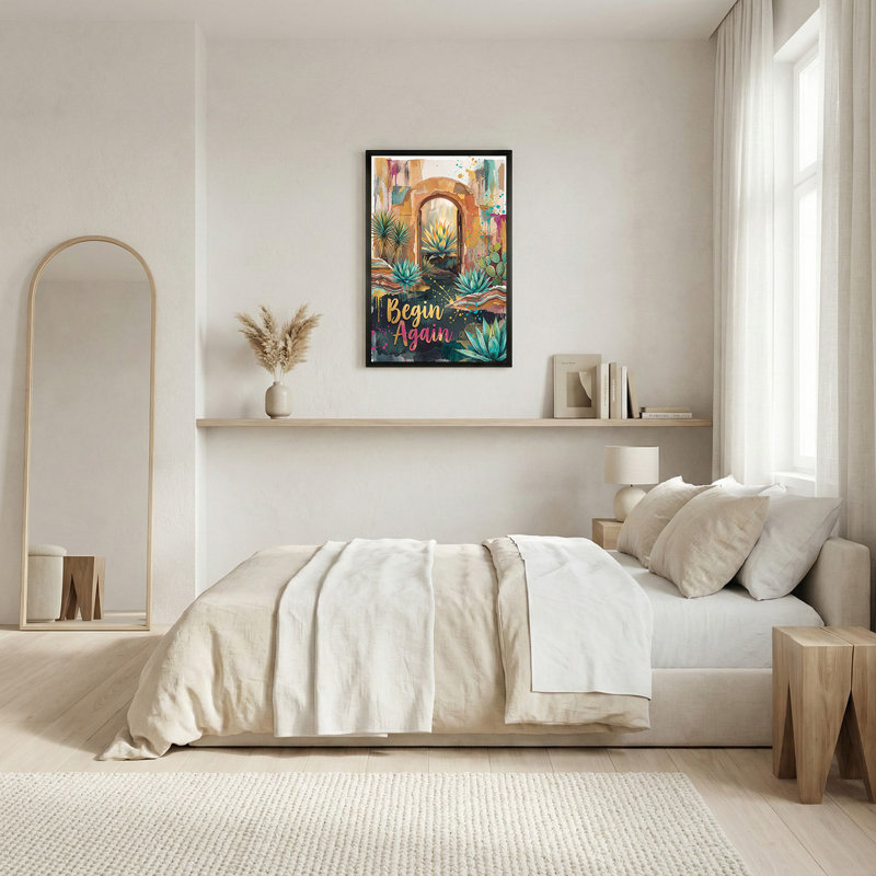 Art mural toile sarcelle agave cactus en pierre avec écriture rose or, H 18 po x l 12 po