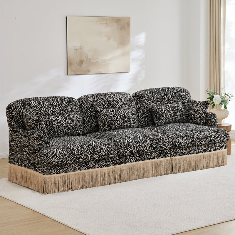 Canapé modulaire en chenille à imprimé léopard, dossier et siège ergonomiques, 3 sièges, Kaki noir