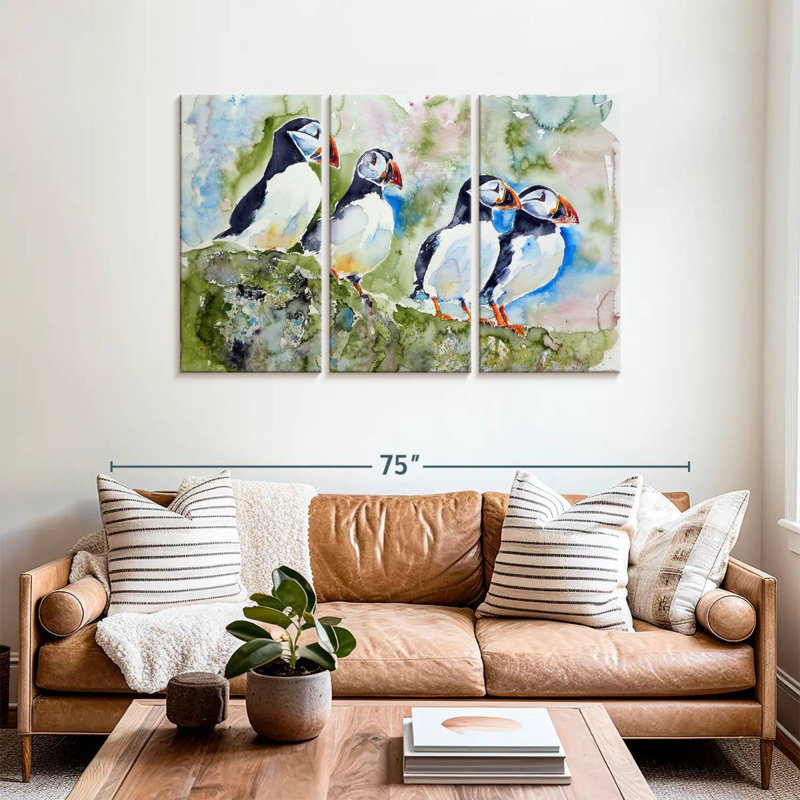The Puffins On Stone I, 36" H x 57" W