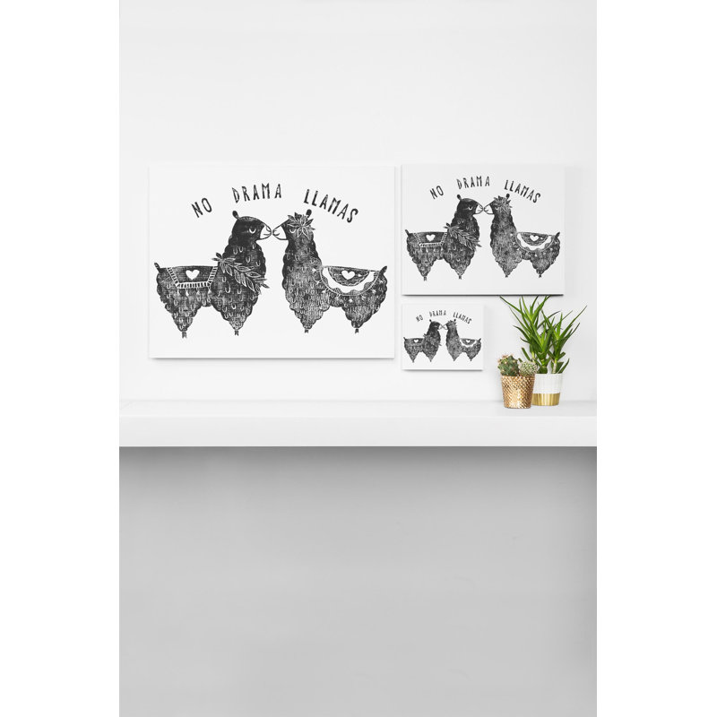 « no dramatique llamas », impression sur toile, H 8 po x l 10 po x P 2 po