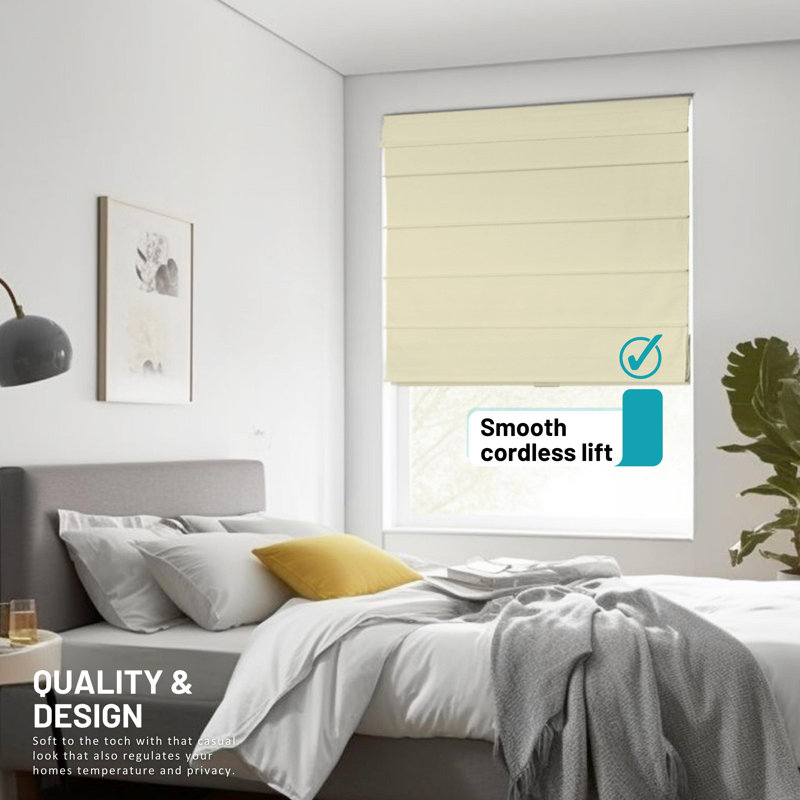 Room Darkening Roman Shade, 23"W x 64"L, Cream