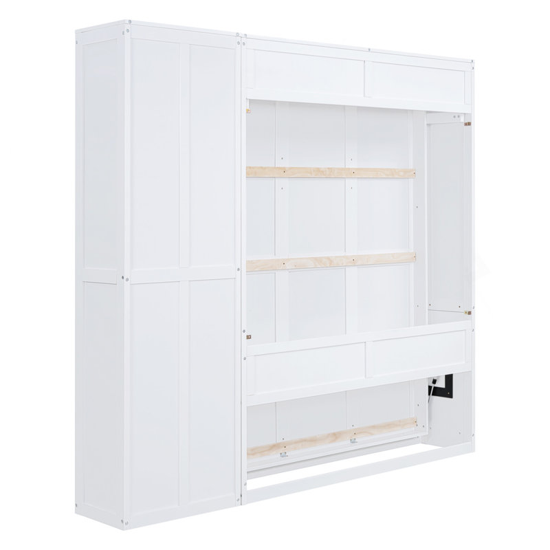 Grand lit escamotable mural avec tablettes, blanc, Blanc, Grand lit
