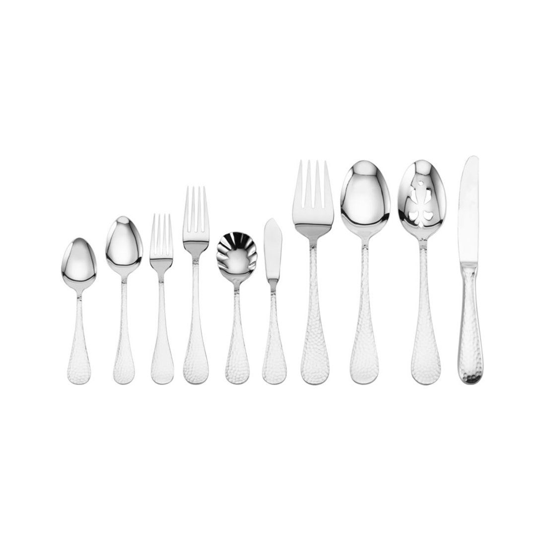 Wallace Continental Hammered 65-Piece Stainless- Silver Steel Boxed Flatware Set, Service for 12 Wallace