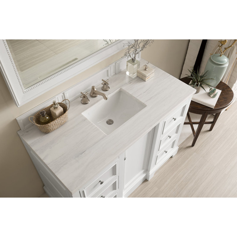 De Soto 48'' W Single Vanity, Bright White, Cala Blue Quartz, 8" Widespread
