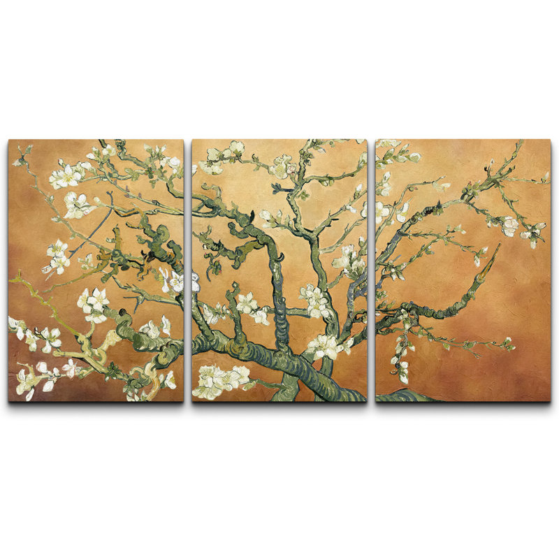 «Amandier en fleurs» par Vincent van Gogh, H 24 po x l 48 po x P 1,5 po, Terre cuite douce, Toile tendue