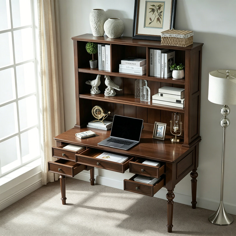 Retro Brown Rectangular Solid Wood Writing Desk, 70.07" H x 47.24" W x 23.62" D