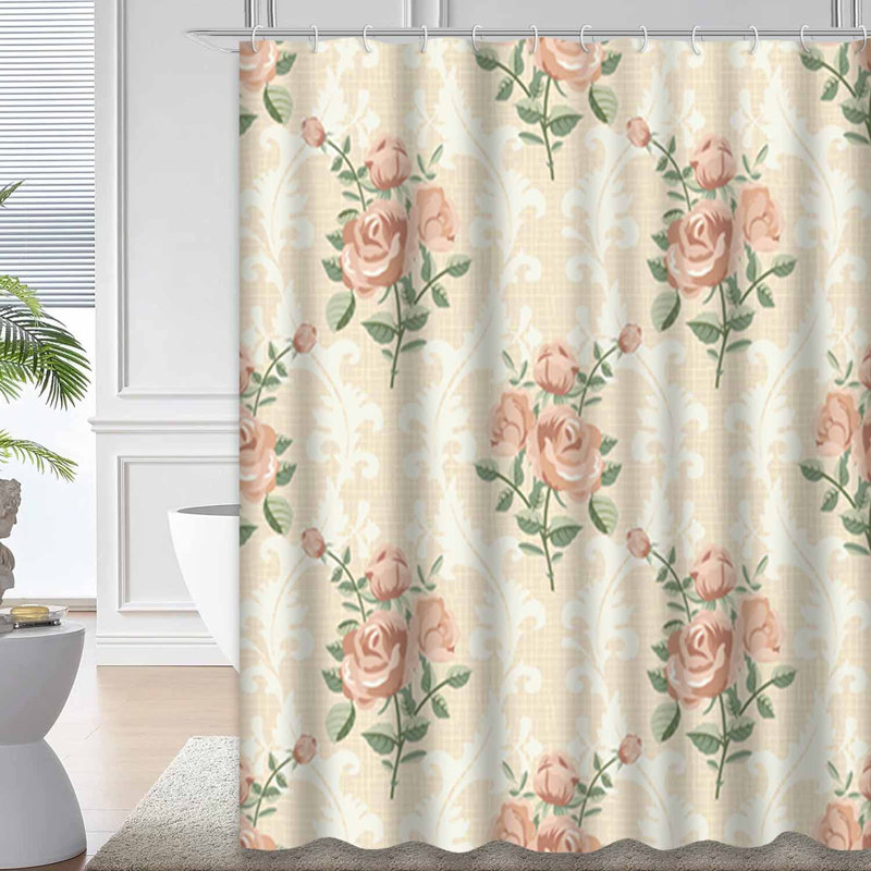 Rideau de douche imperméable à motif floral avec 12 crochets, L 72 po x l 84 po