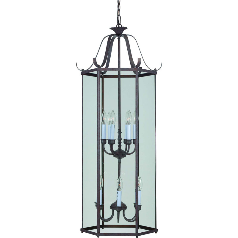  12-Light Candelabra Lantern Tiered Chandelier with Clear Beveled Glass Panels, Prairie Rock