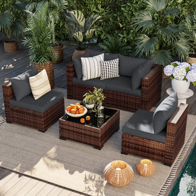 4 - Person Outdoor Wicker Patio Conversation Furniture Set