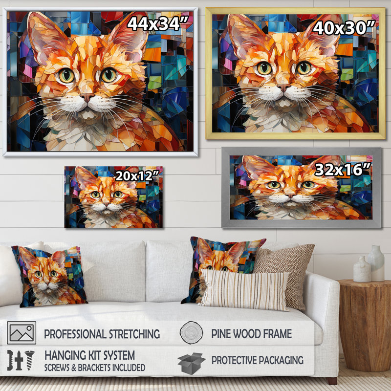 Abstrait Munchkin Marvel - Portrait de chat, impressions sur toile, H 24 po x l 32 po x P 1 po, Cadre flottant doré