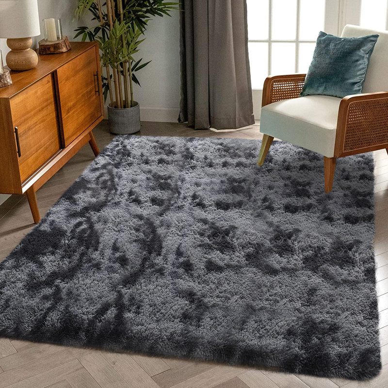 Tapis gris à poils longs Christianne, Carré 5 pi