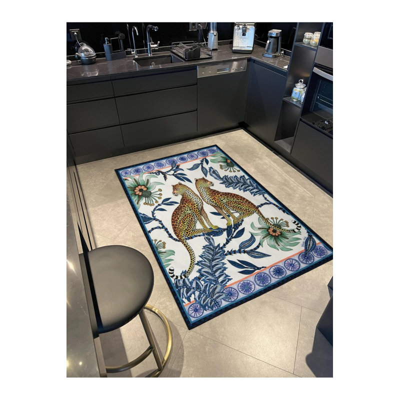 Tapis décoratif floral moderne à motif de guépard, Tapis de couloir 2 pi 6 po x 6 pi 7 po