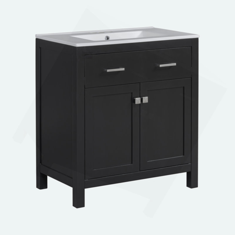 Meuble-lavabo de 30 po avec lavabo en céramique, armoire de salle de bain simple moderne avec 2 portes et une tablette, portes à fermeture douce