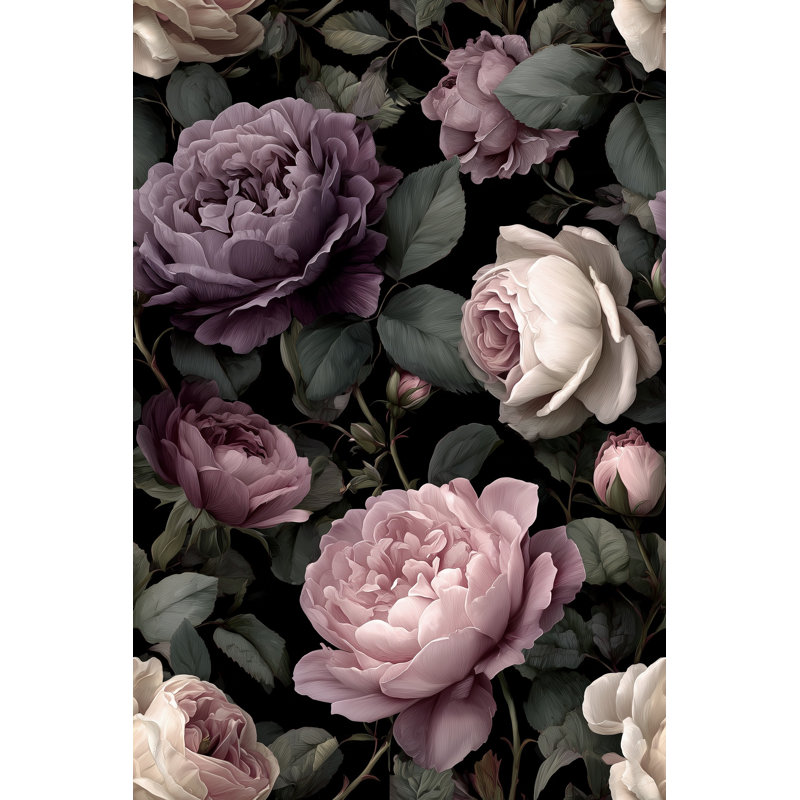 Papier peint floral foncé Moody Botanical Dramatic Bloom, Non-collé