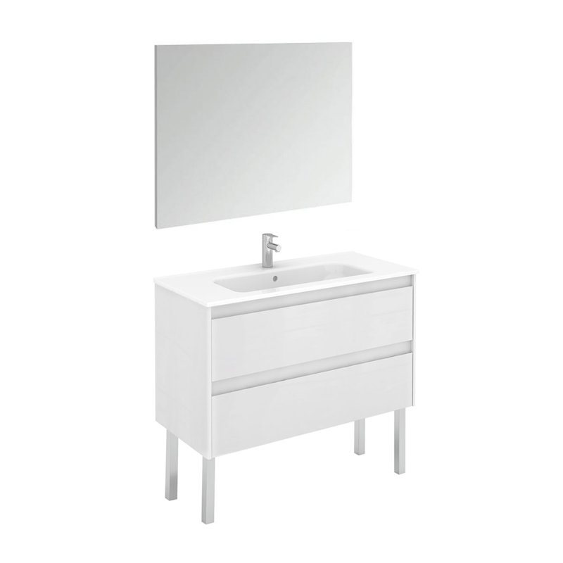 Ensemble de meuble-lavabo simple 40 po avec miroir Durazo, Blanc mat, 39.6"