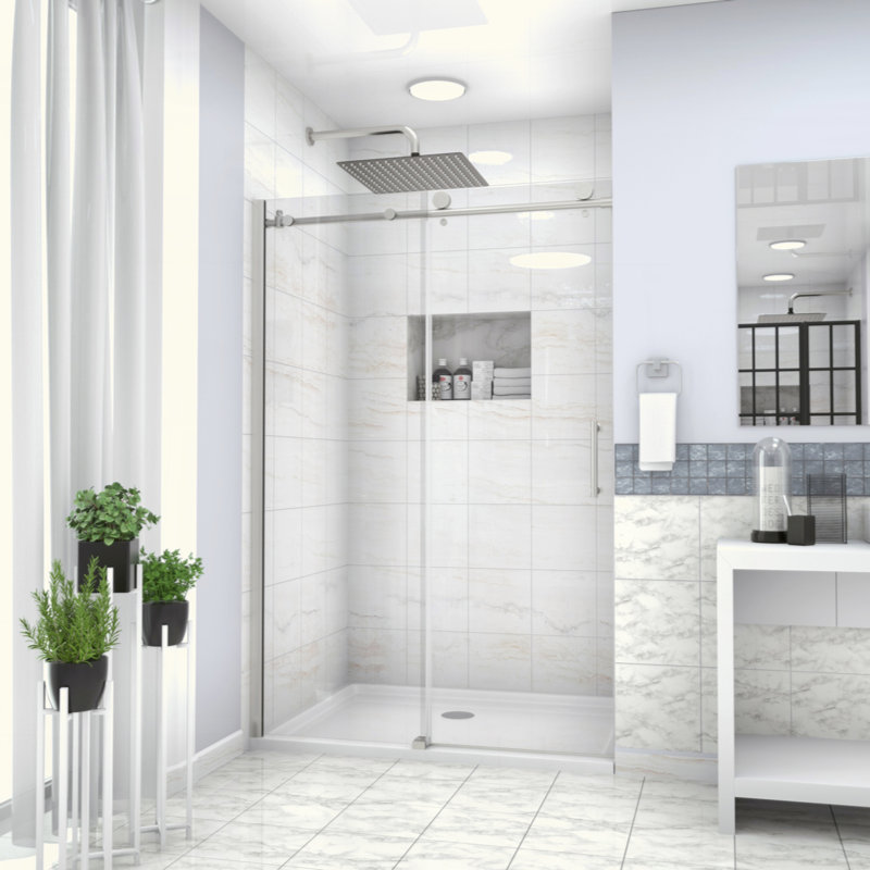 Shower Door 48" W X 76"H Single Sliding Bypass Shower Enclosure, Brushed Nickel