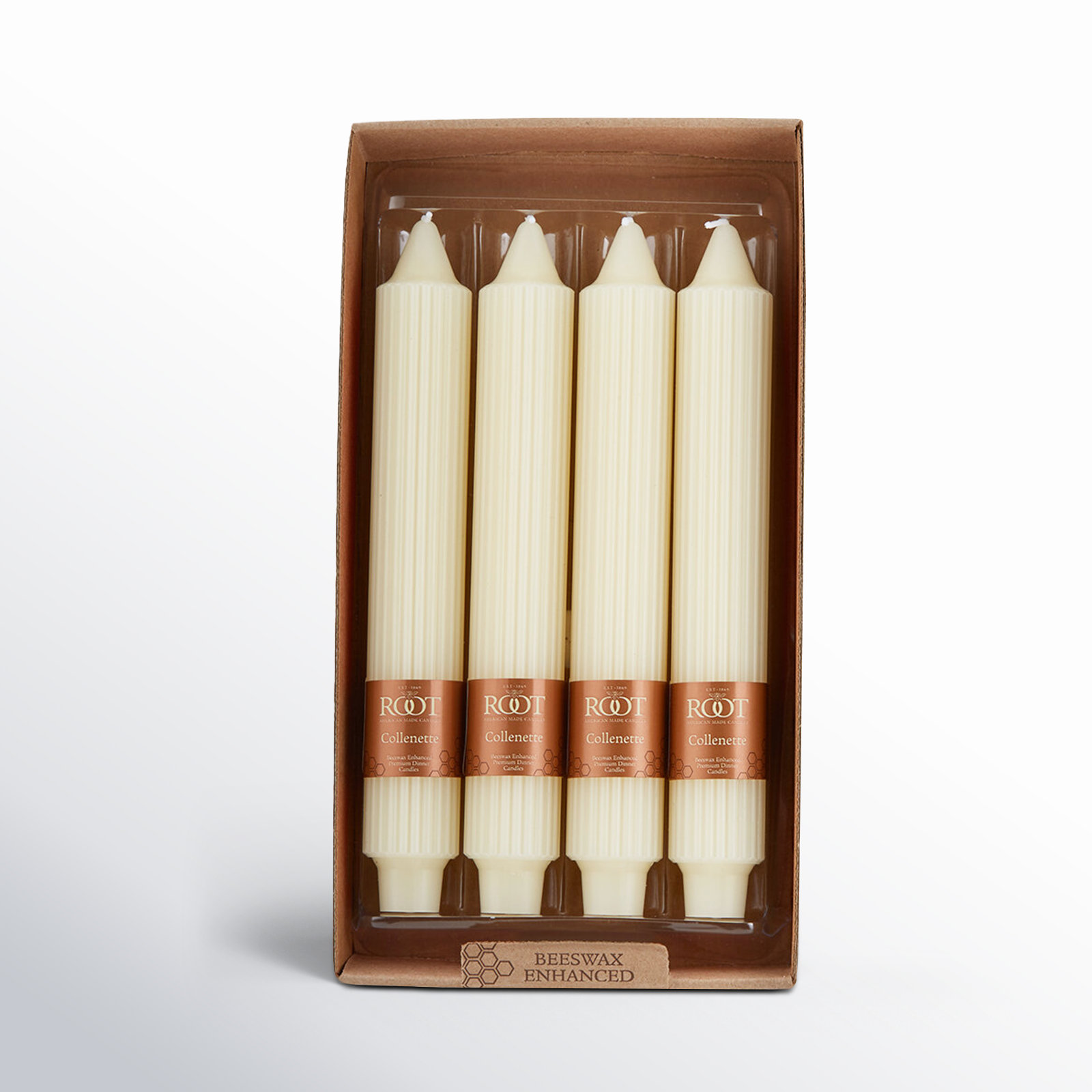 Grecian Collenette Unscented Taper Candle, 9" H x 1.25" W x 1.25" D, Ivory