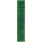 Overdyed Hand-Knotted Wool Modern-Contemporary Green Runner 2' 7" x 14' 7"