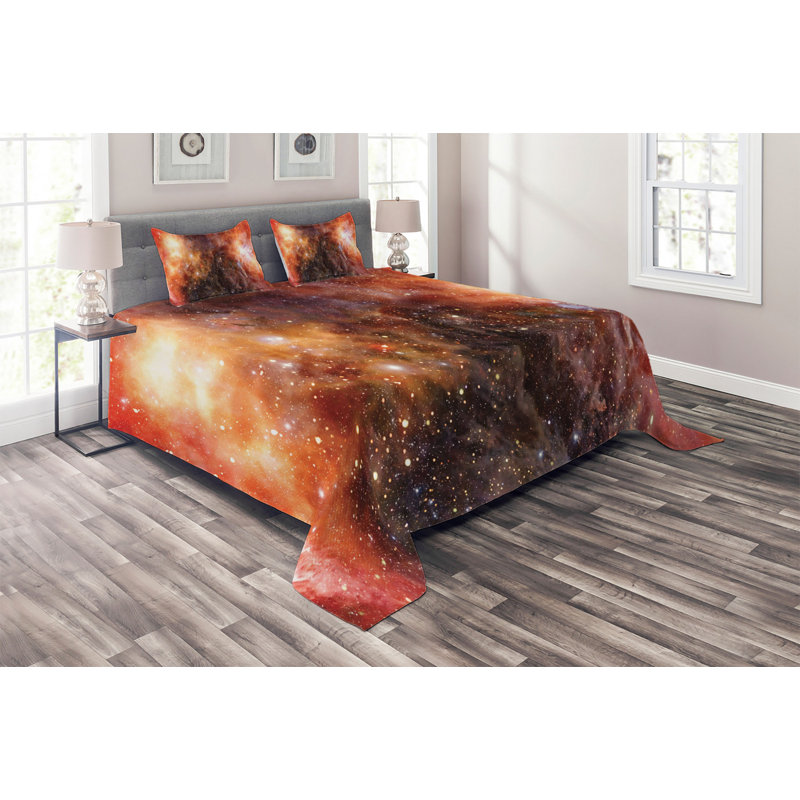 King Size Burnt Orange and Black Nebula Polyester Bedspread Set