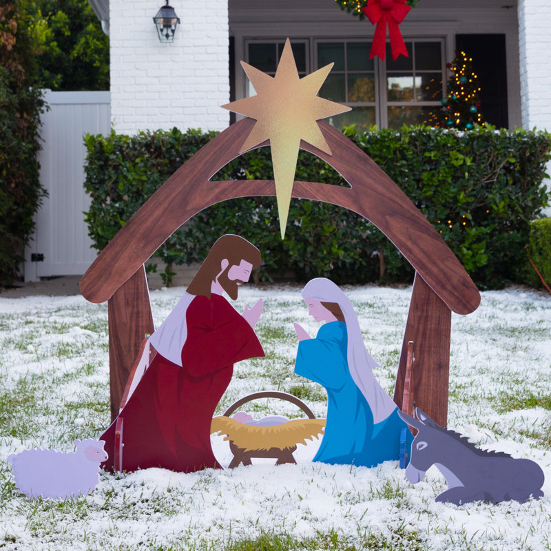 4ft Multicolor PVC Outdoor Nativity Scene with Star