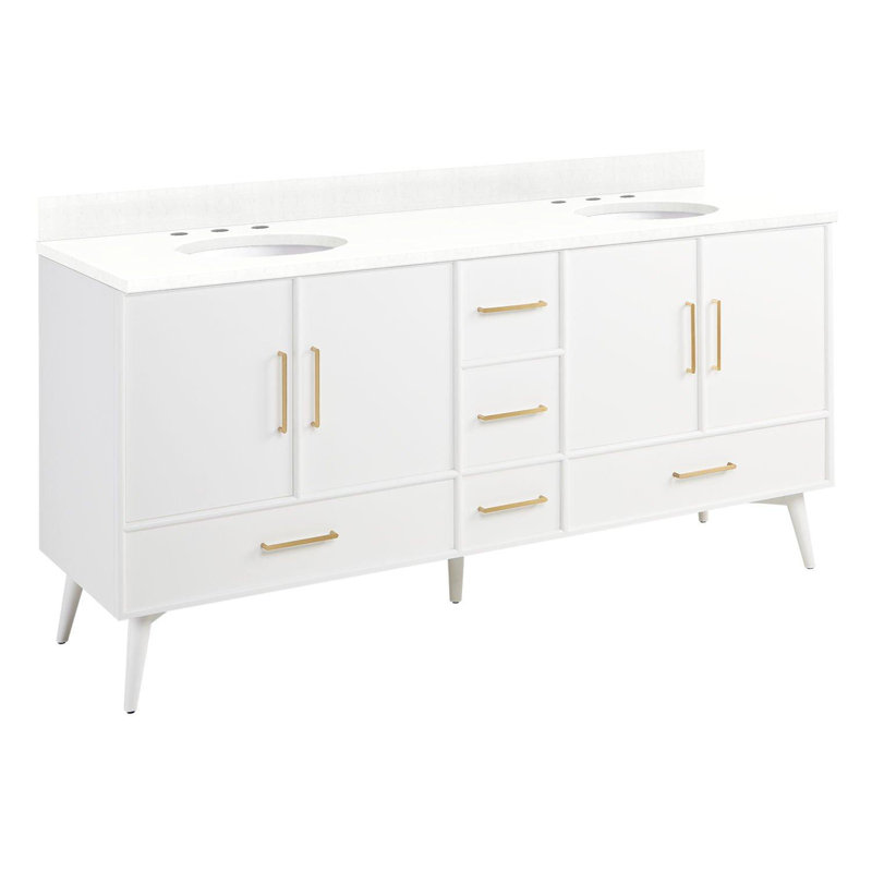 72" Novak Vanity with Undermount Sinks - Bright White, Carrara Marble, 8” Centers