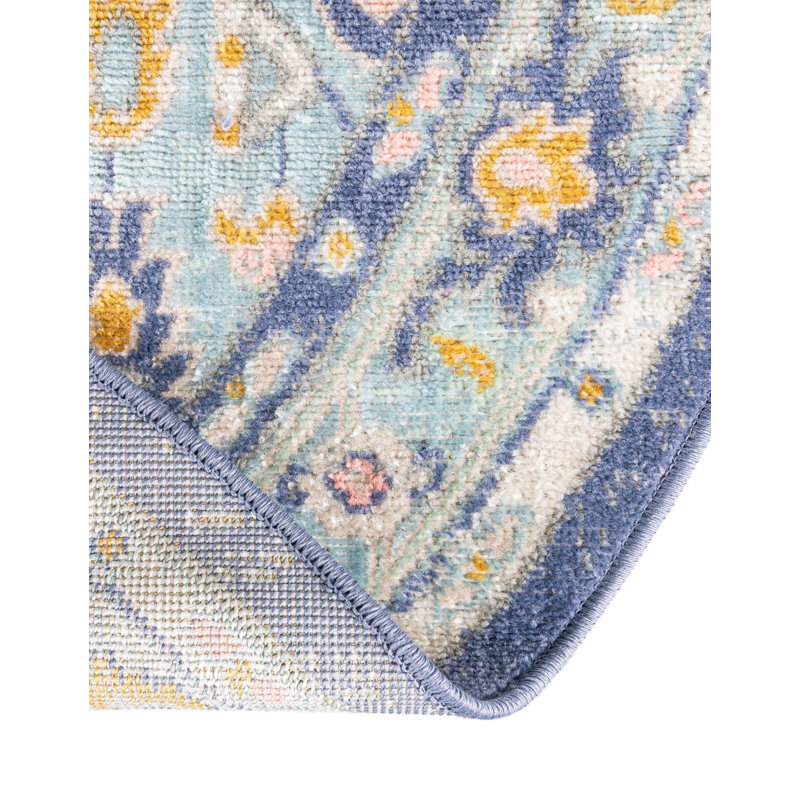Joshette Oriental Sky Blue Area Rug, Oval 5' x 8'