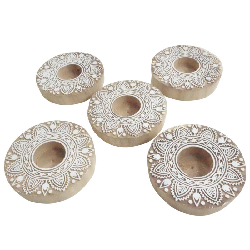  Decorative Wooden Candle Holder Handmade Rustic Block with Warm Wood Stain-(Pack Of-3), 3