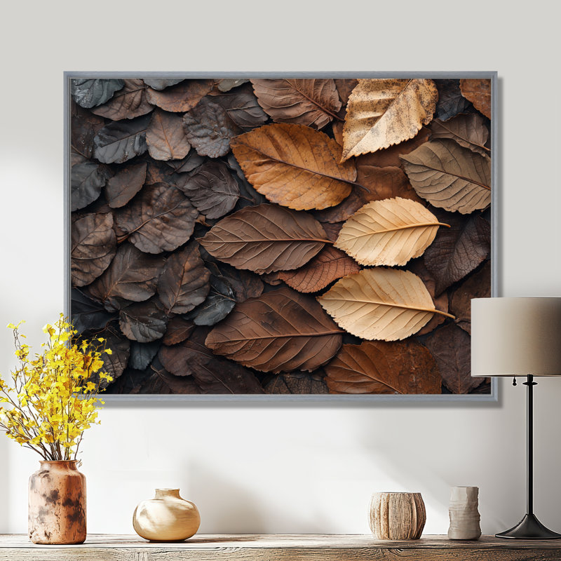 Scarboro Espresso Leaves Veins Of Nature II - feuilles, art mural, Argent argent, H 30 po x l 40 po