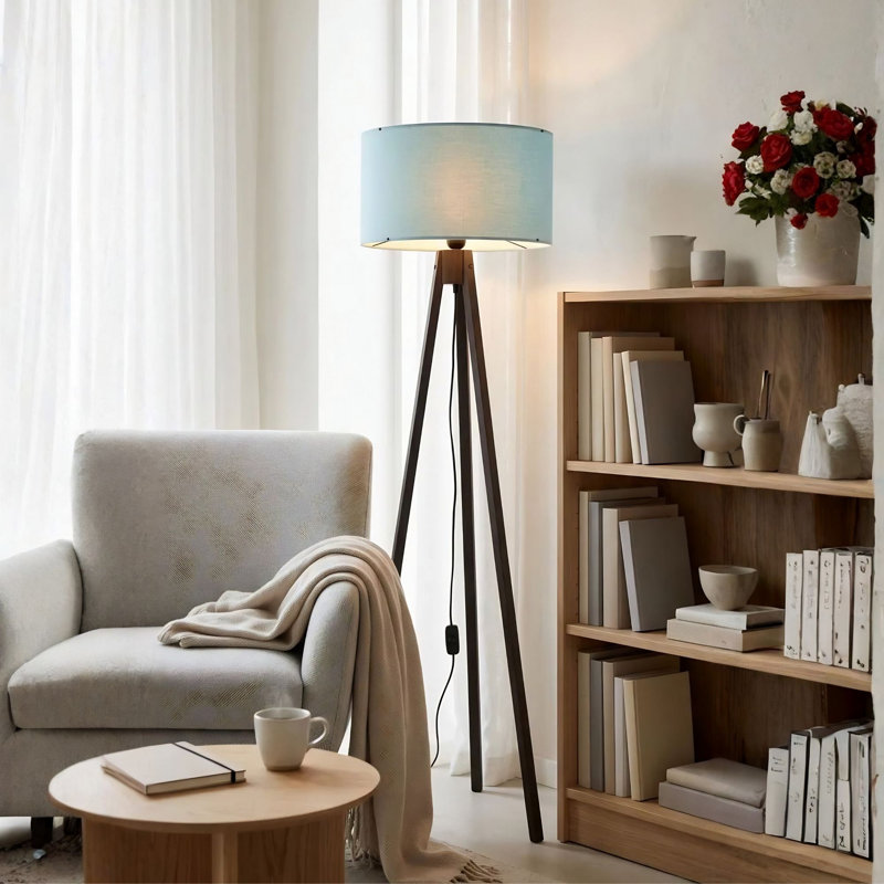 Modern Scandinavian Floor Lamp, Blue & Brown, 55.1 in Tall, 8.3 x 15.0 in Base | 100% PVC Shade, MDF Legs, E27 Socket (Max 40W) | Stylish Novelty Design for Home, Living Room, or Office Décor